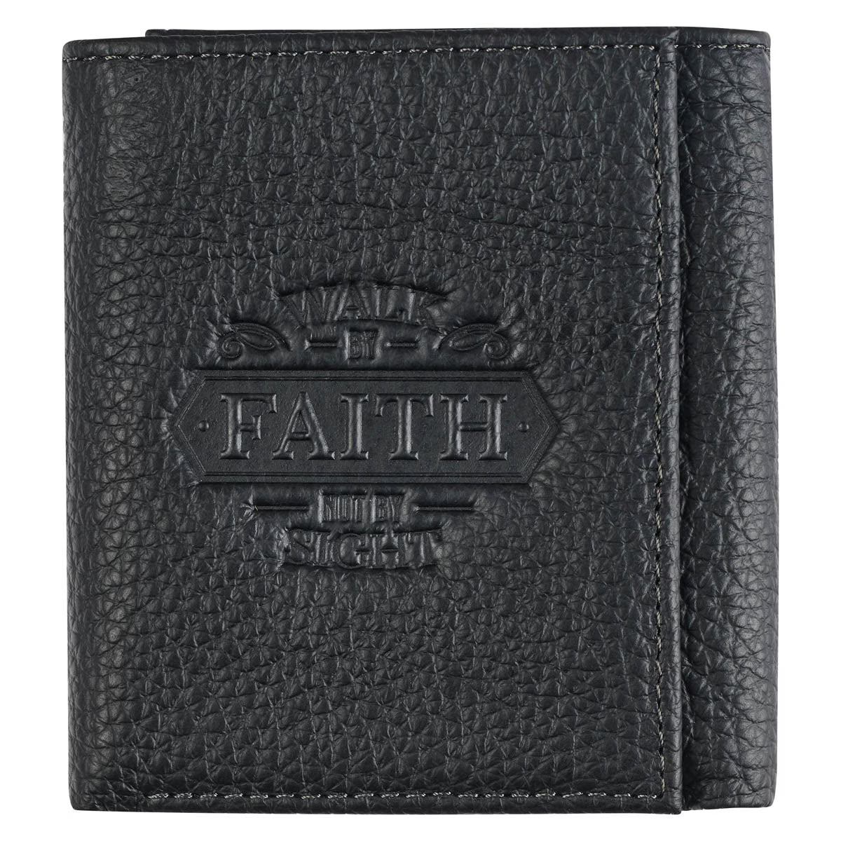 Christian Art Gifts Walk by Faith Black Genuine Leather Wallet - 2 Corinthians 5:7