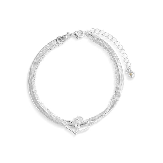 Layered Heart Silver Bracelet 6.5in