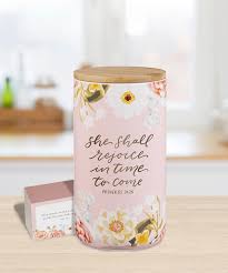 She Shall Rejoice Ceramic Gratitude Jar - Proverbs 31:25