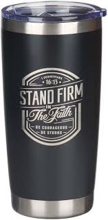 Stand Firm Black Stainless Steel Travel Tumbler - 1 Corinthians 16:13