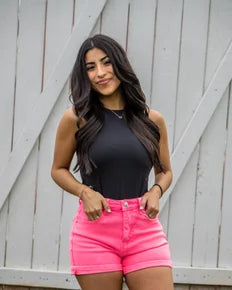 High Rise Cuffed Shorts Pink