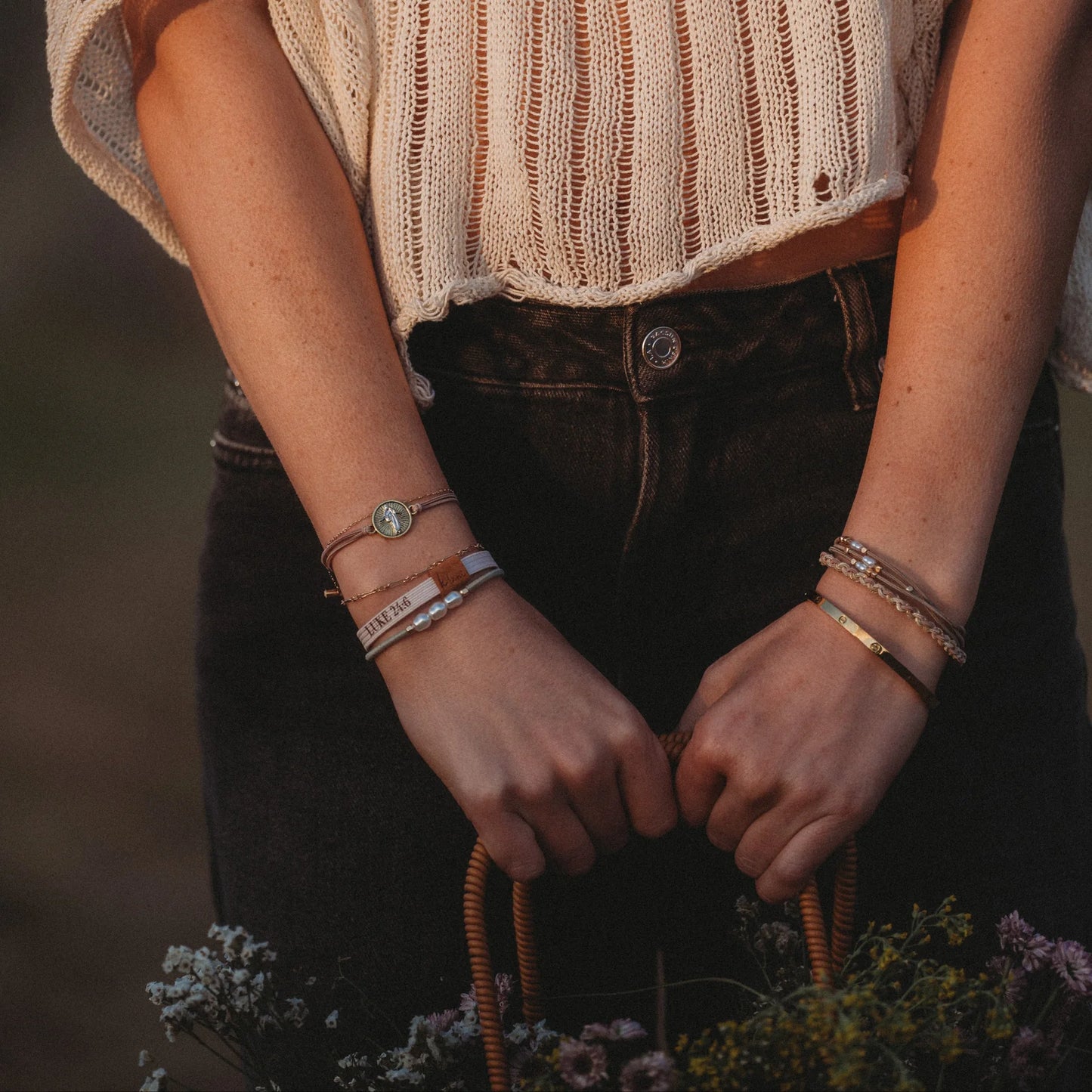 "Risen" Warm Neutrals w Gold Christus Hair Tie L