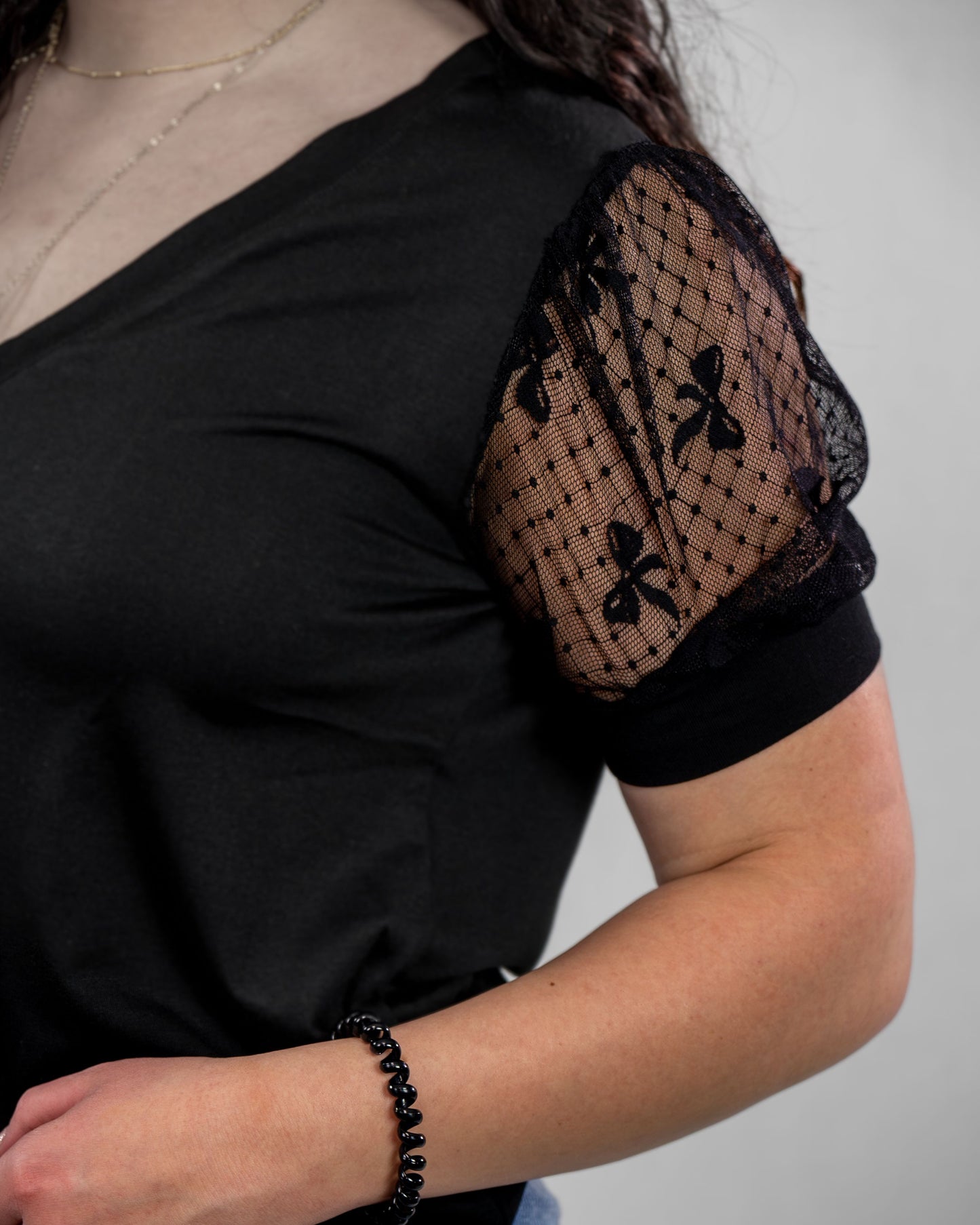 Cutie V Neckline Sheer Mesh Short Sleeves Top