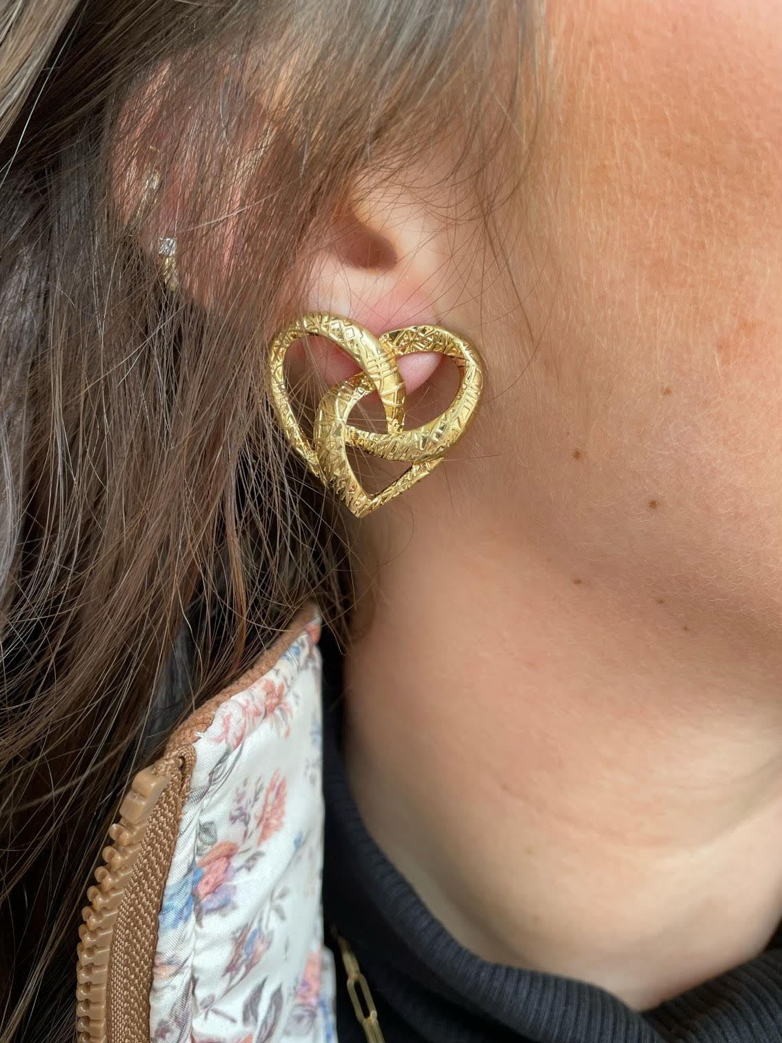 Texture Brass Heart Earrings