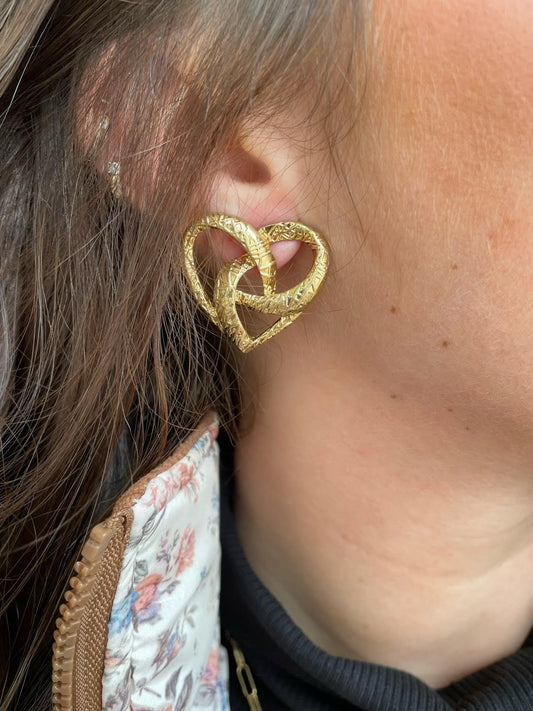 Texture Brass Heart Earrings