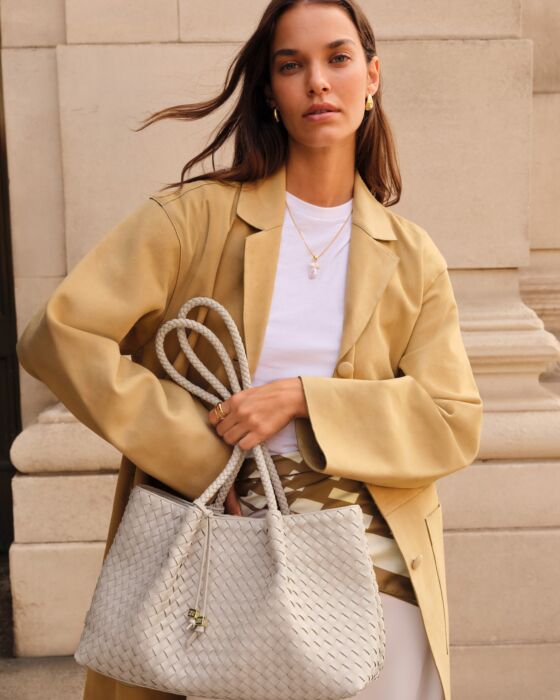 Nova Hand Woven Small Shoulder Tote - Oyster |