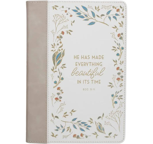 Everything Beautiful Cream Floral Faux Leather Classic Journal - Ecclesiastes 3:11