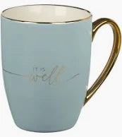 It Is Well With My Soul Soft Blue and Gold Ceramic Coffee Mug