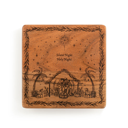 Silent Night Holy Night Etched Wood Trivet