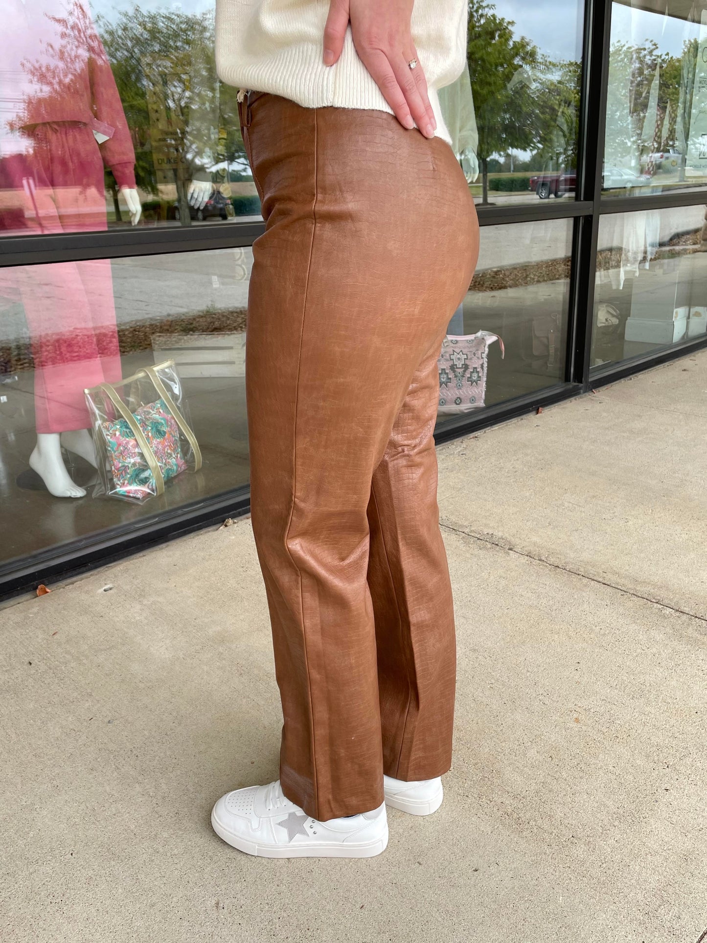 Always Edgy Brown Snake Print Leather Pants